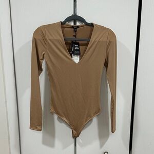 Express tan v neck thong bodysuit